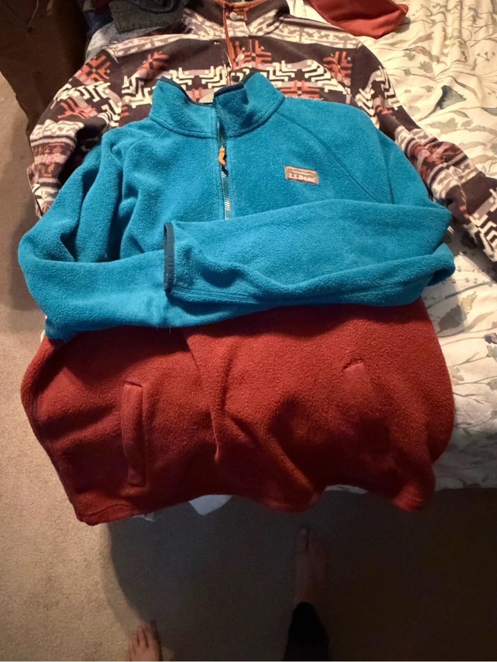 L.L. Bean Colorblock Quarter-Zip Fleece Pullover.